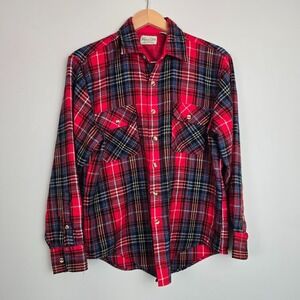 VTG Mens Store Plaid Flannel Shirt‎ L Red 80's 90's lumberjack holiday grunge